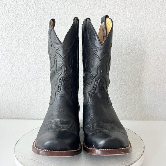 Rod Patrick Mens Cowboy Boots Size 13C Black Calf Leather Western Blunt Toe EUC - Picture 6 of 13